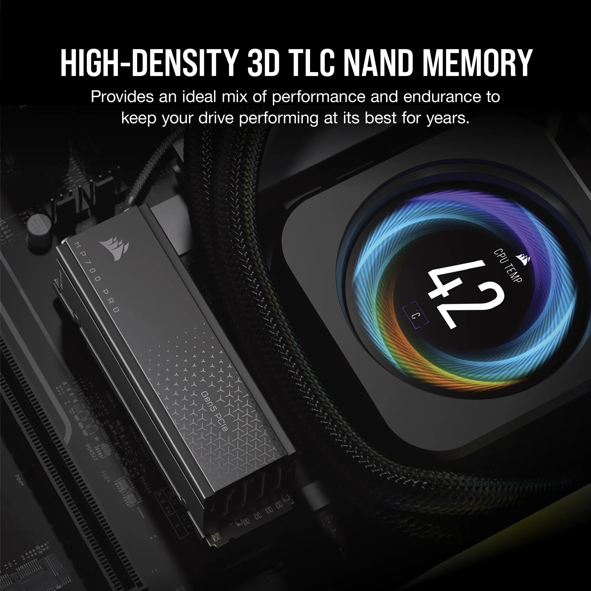 Corsair MP700 PRO 2TB M.2 NVMe PCIe Gen. 5 x4 SSD with Cooler; Read Up To 12 400MB/s; Write up to 11 800MB/s - image 5