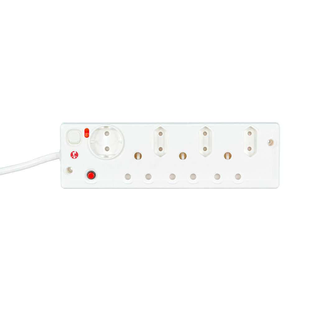 7-PORT MULTIPLUG WITH SWITCH AND SURGE PROTECTION - 1X 10A SHUKO, 3X 6A EURO AND 3X 15A SA