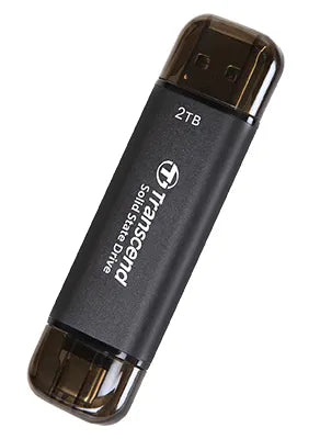 TRANSCEND 2 TB ESD310C USB3.2 TYPE A & C (USB 10Gbps) OTG COMPACT PORTABLE SSD  - Read 1050MB/s Write 950 MB/s - Black
