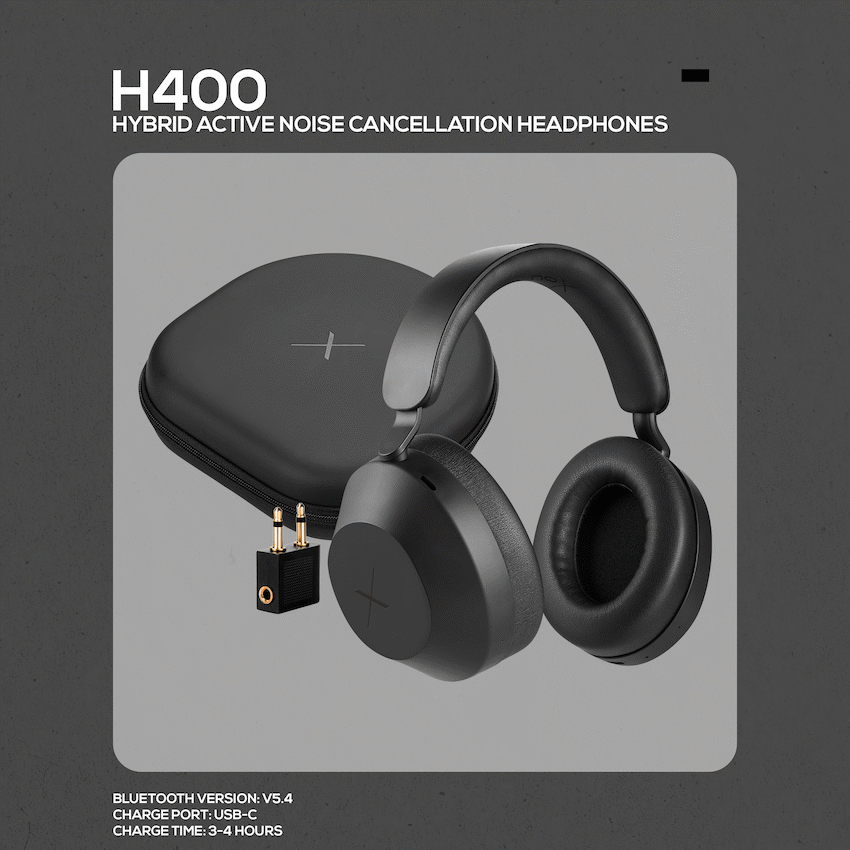 VolkanoX H400 Hybrid Active Noise Cancellation Headphones - Black - image 3