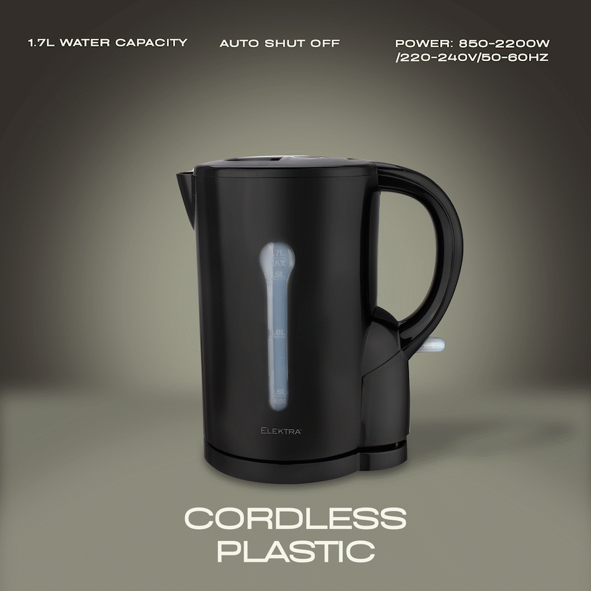 Elektra 1.7l Plastic Cordless Kettle - Black - image 3