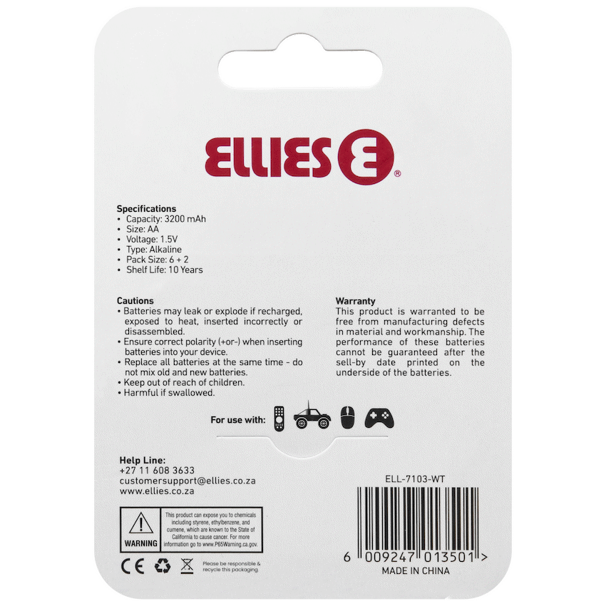 Ellies Ultra Series - Alkaline Batteries AA 6 + 2 Pack -WT - image 3