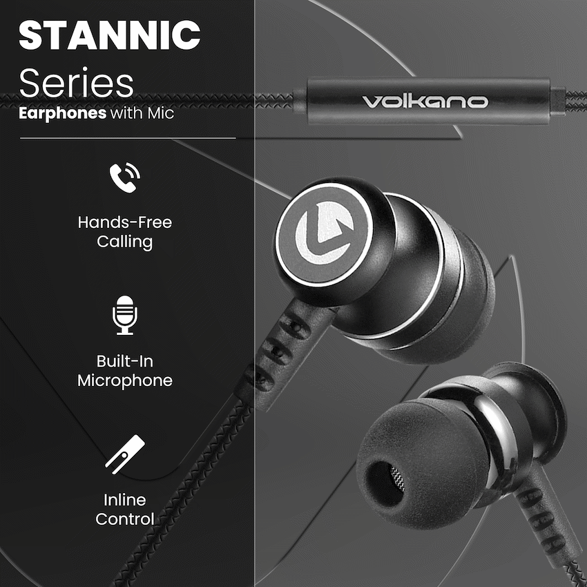 Volkano Earphones with Mic - STANNIC SERIES - Black - image 3