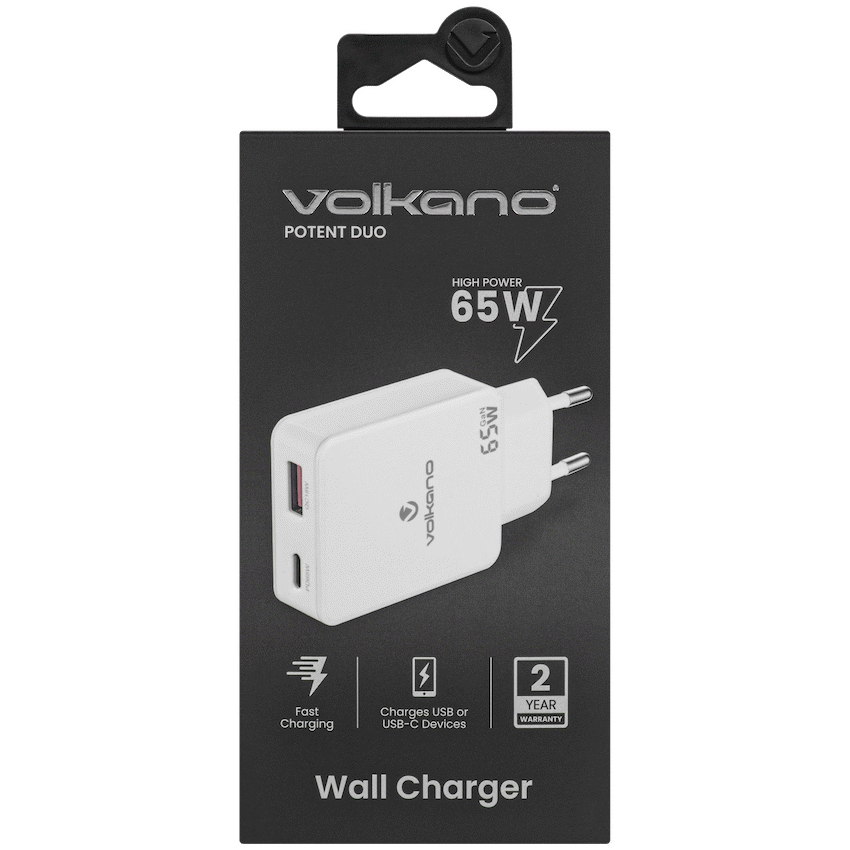 Volkano Potent Duo series 65W Dual USB and USB-C PD Compact Wall Charger - image 3