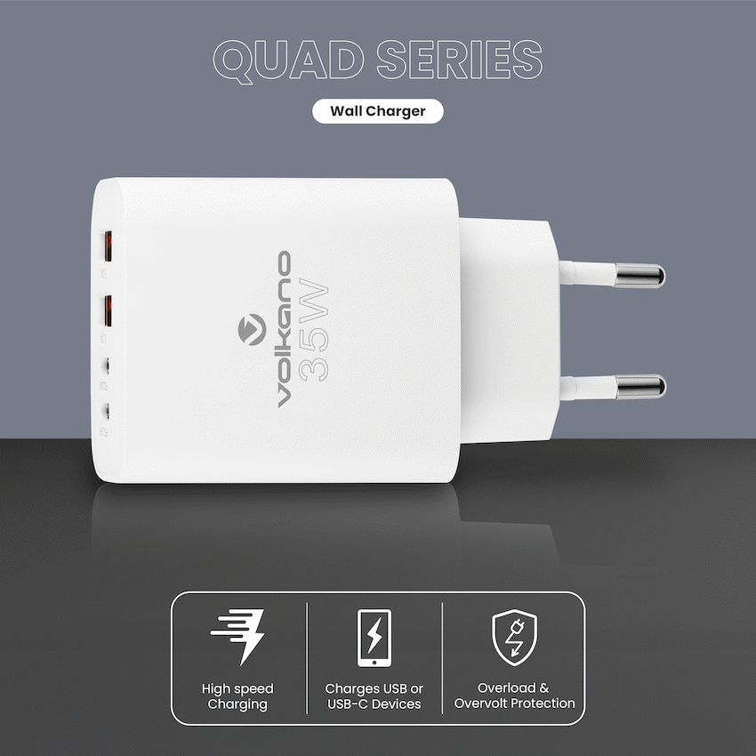 Volkano Quad Series 2x PD USB-C 2x USB-A 3a 35W Wall Charger - image 3