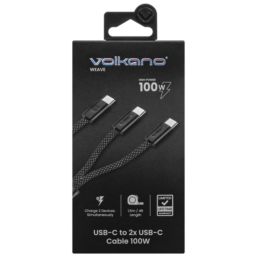 Volkano Weave Series USB C to 2 USB C 100W 1.5m - image 3
