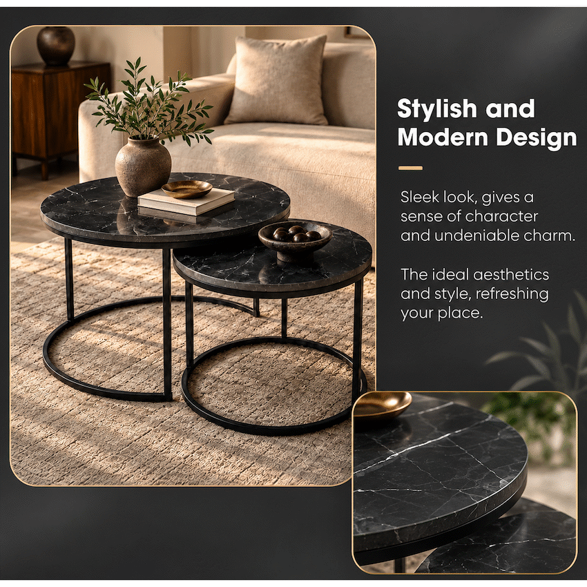 Everfurn Nile Nesting Coffee Table - Marble Black - image 3