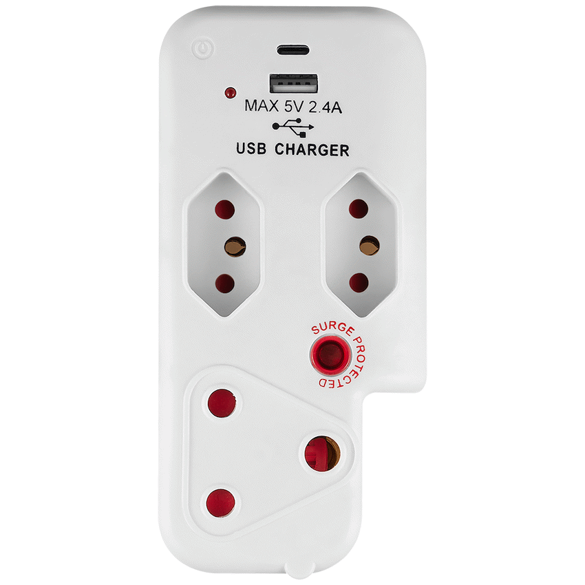 Switched 3-Way Medium Surge Adaptor with Type-C + USB - White - image 3