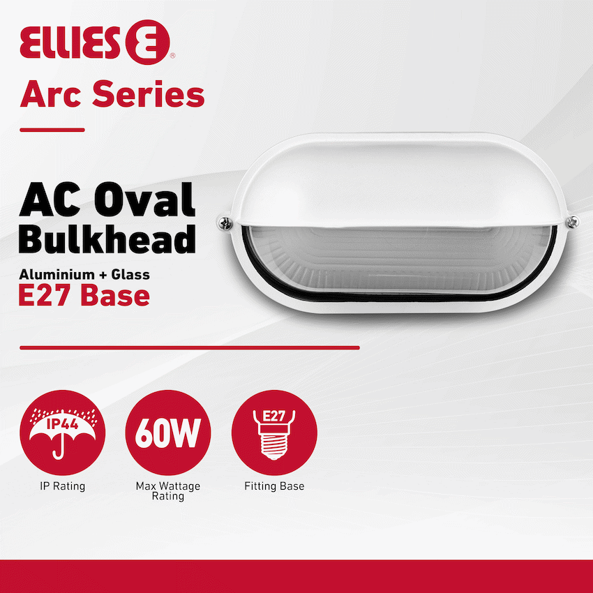 Ellies Arc Series - AC Oval Bulkhead - Aluminium  + Glass - E27 Base -WT - image 3
