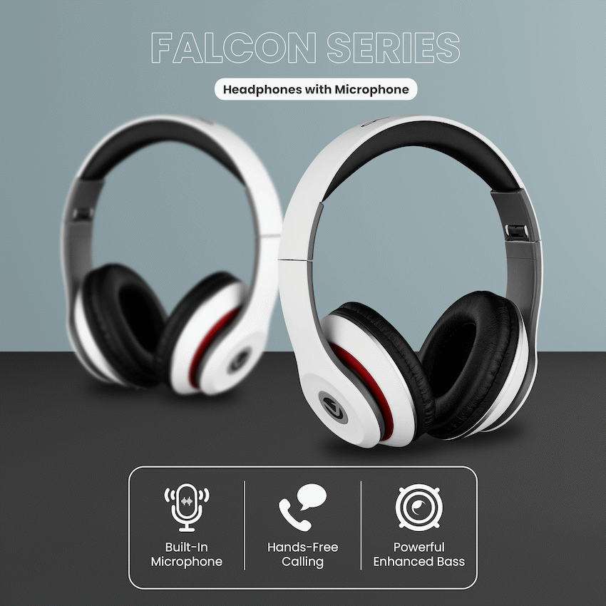Volkano Falcon Series Headphones with Microphone - White - image 3