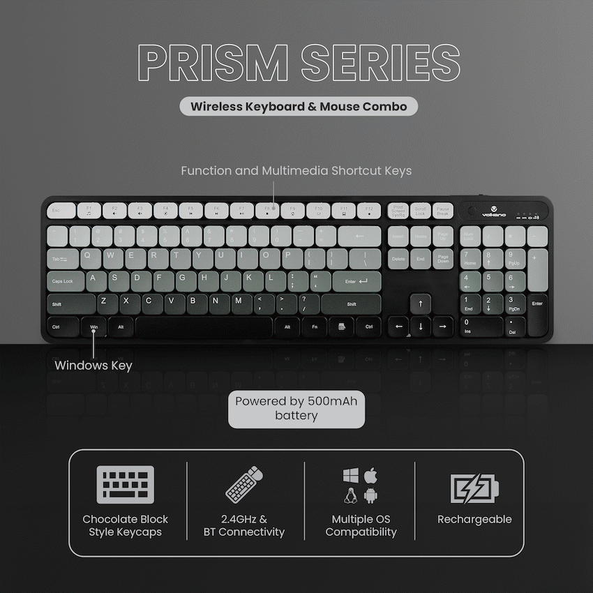 Volkano Prism Series Bluetooth Wireless Keyboard and Mouse - Grey - image 3