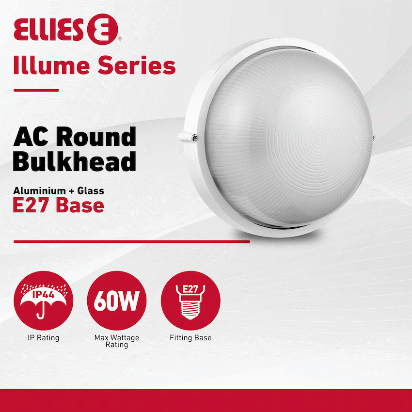Ellies Illume Series - AC Round Bulkhead - Aluminium + Glass - E27 Base -WT - image 3