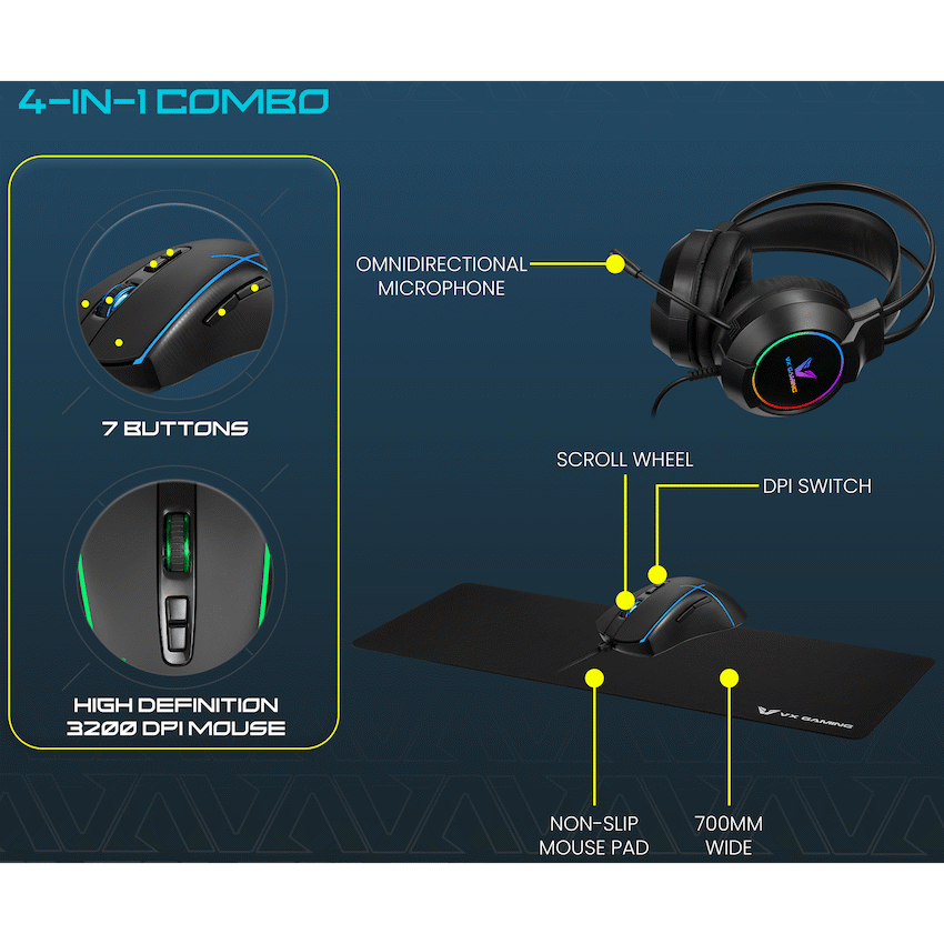 VX Gaming Heracles Series 4-in-1 Combo KB, Mouse, Mousepad, Headset - image 3