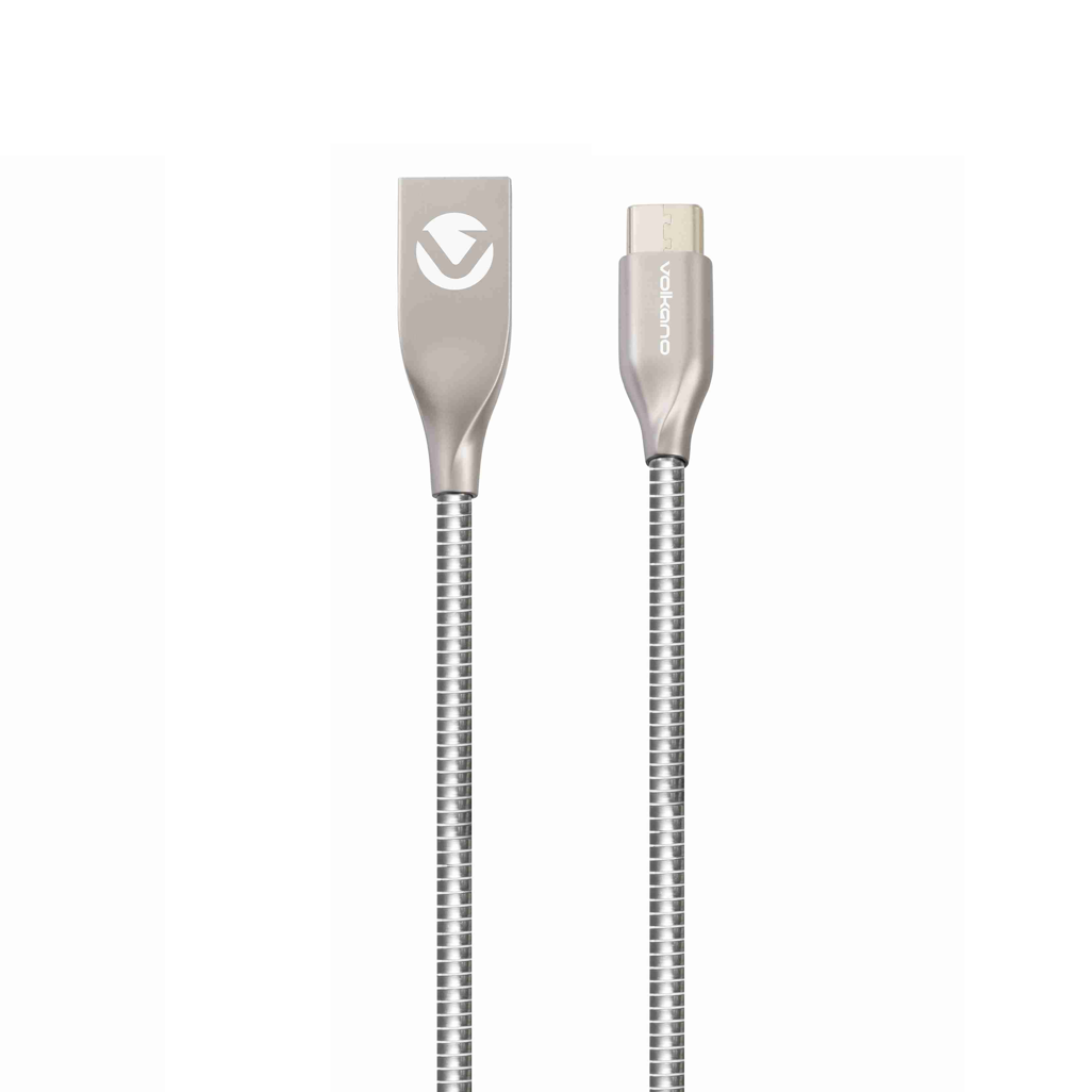 Volkano Iron Series Round Metallic Spring Type-C Cable 1.2m - Silver