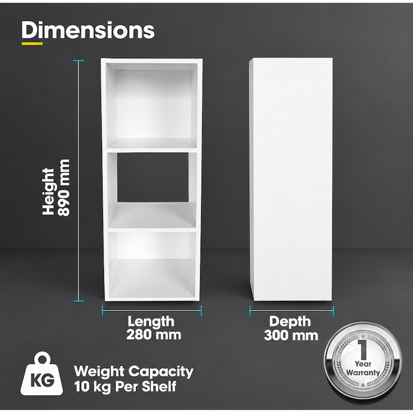 Everfurn Grayscale 3 Tier Bookshelf White, High Pressure Laminate - image 3