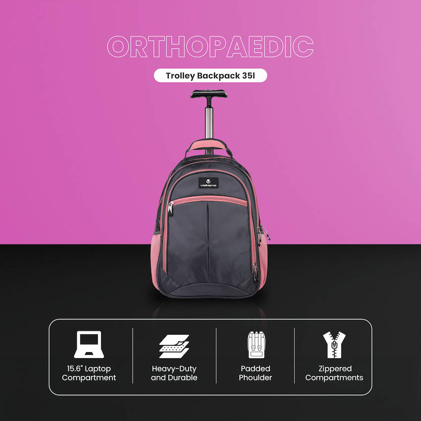 Volkano Orthopaedic Trolley Backpack 27L - Dark Grey/Pink - image 3