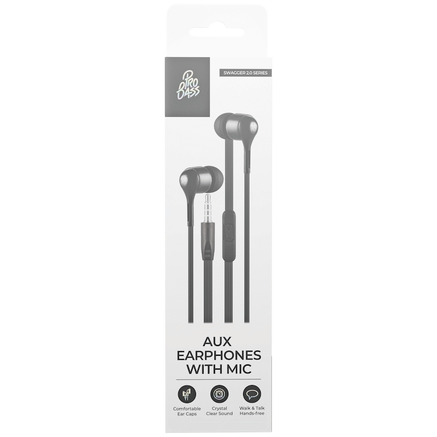 Pro Bass Swagger 2.0 Series - Boxed Auxiliary Earphone with Mic - Black - image 3