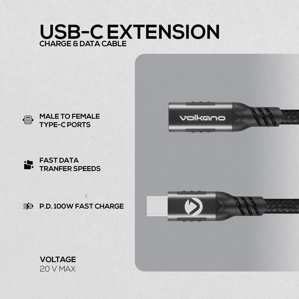 Volkano Weave Series USB-C Male to USB-C Female