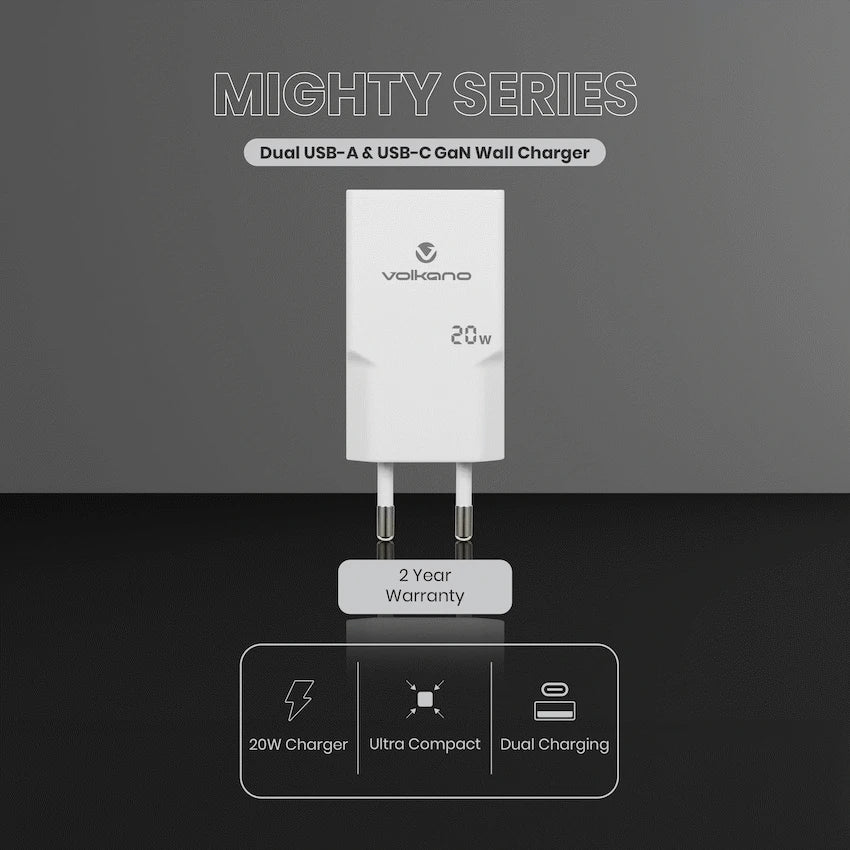 Volkano Mighty Series 20w Dual USB-A & USB-C GaN Wall Charger - image 3