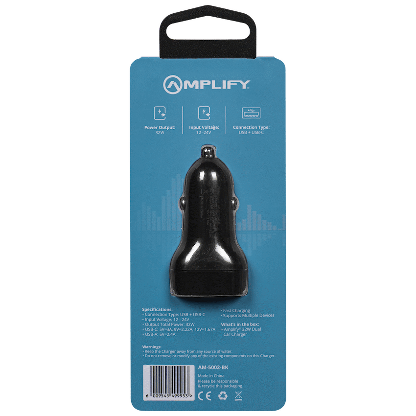 Amplify Volto Series Dual Car Charger 32W (Type-C + USB) - Black - image 3