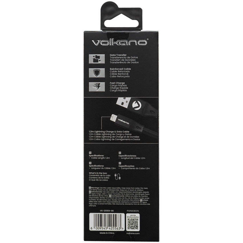 Volkano Slim Series Flat PVC Lightning Cable 1.2m - Black - image 3