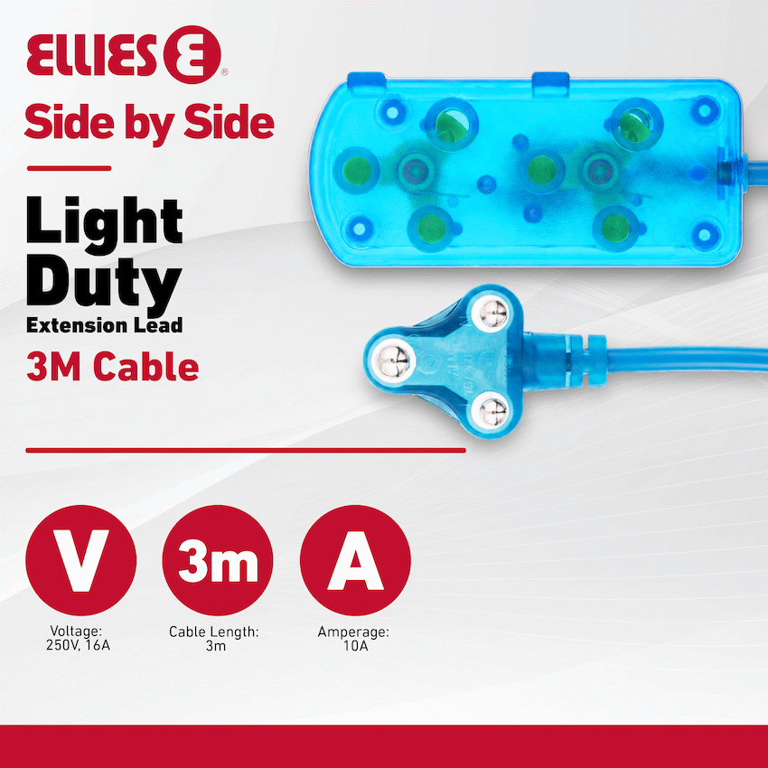 Ellies Side by Side Light Duty Extension Lead-3M - BL - image 3