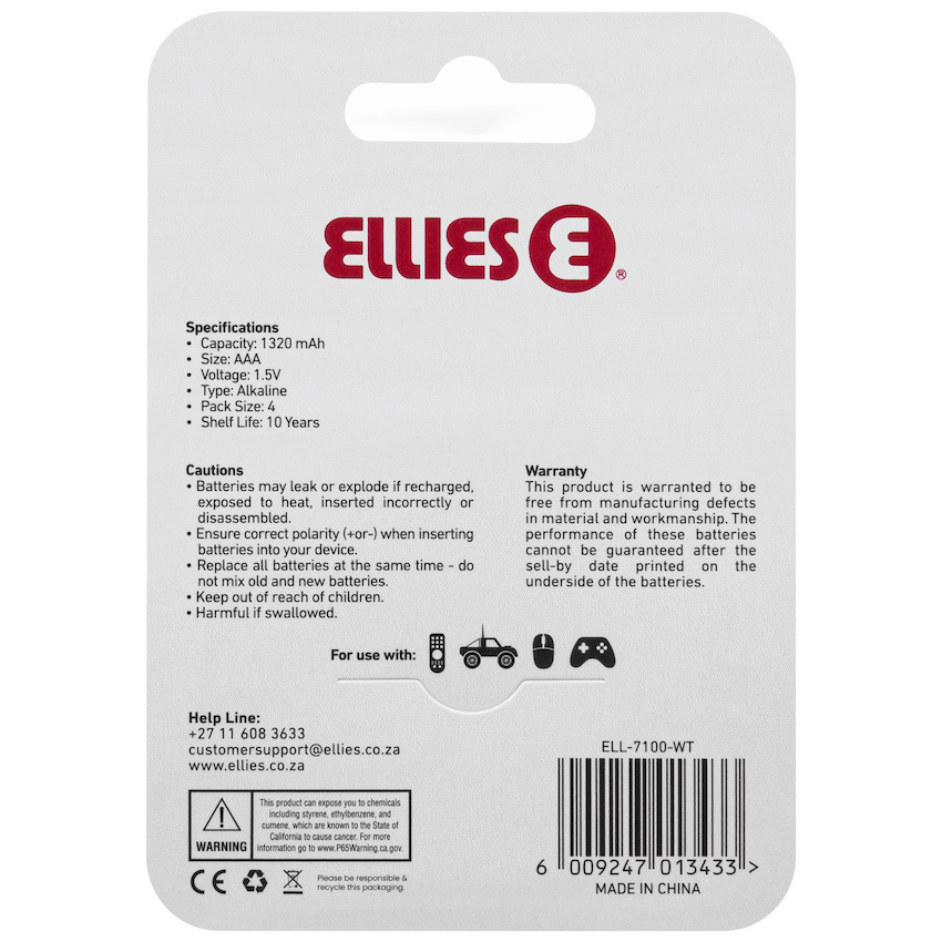 Ellies Ultra Series - Alkaline Batteries AAA 4 Pack -WT - image 3