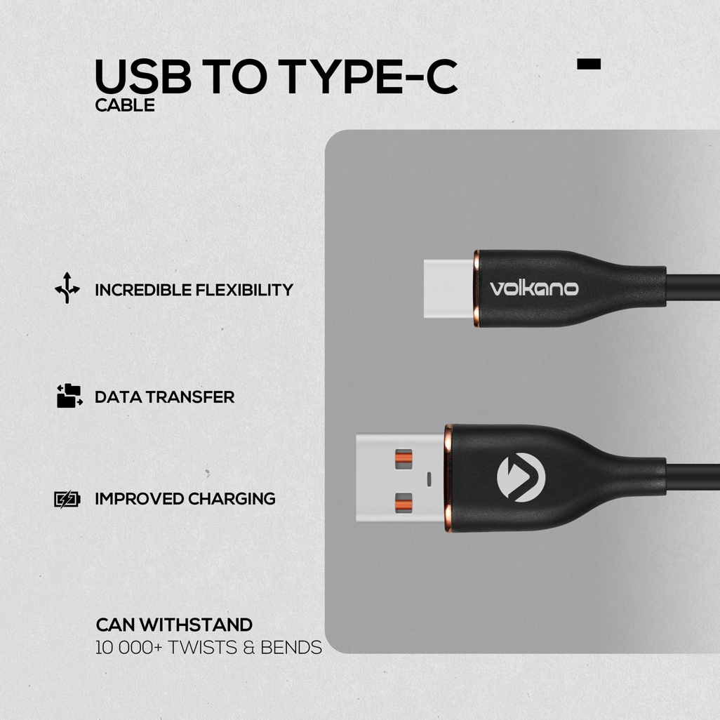 Volkano Flexi Series USB to Type-C 2.5M 30W- Black