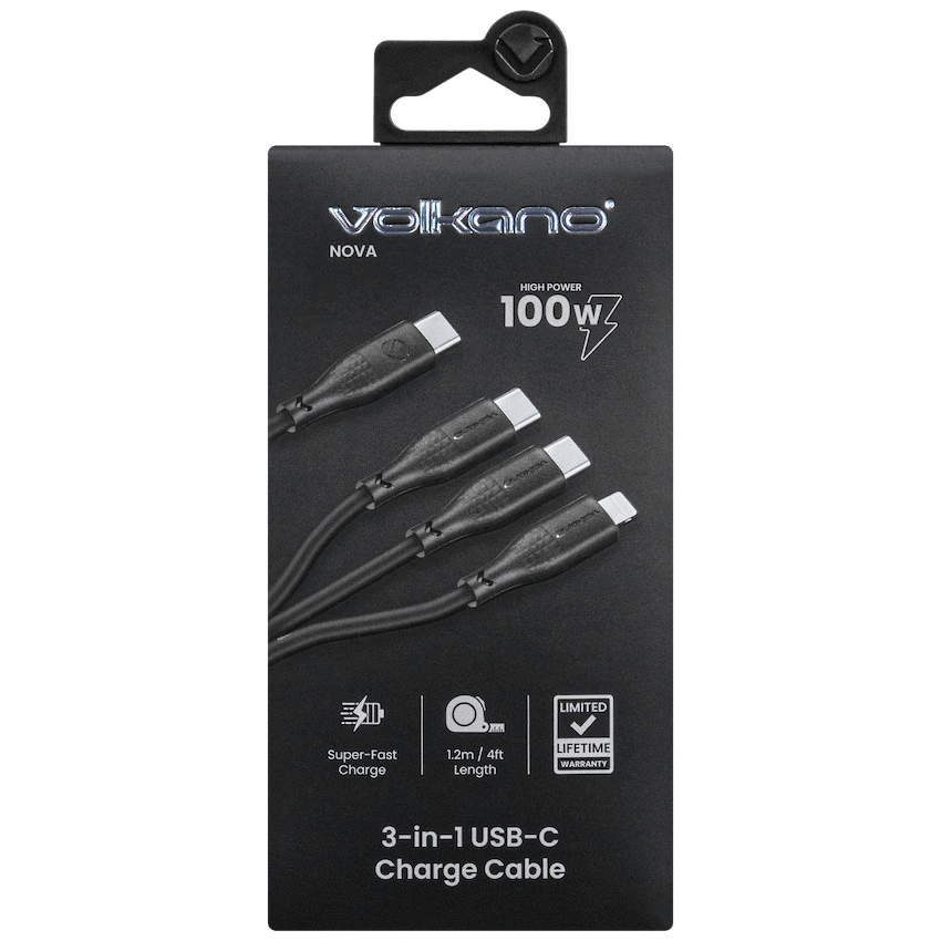 Volkano Nova Series USB C to 2 USB C and lightning cable 100W TPE-Black - image 3