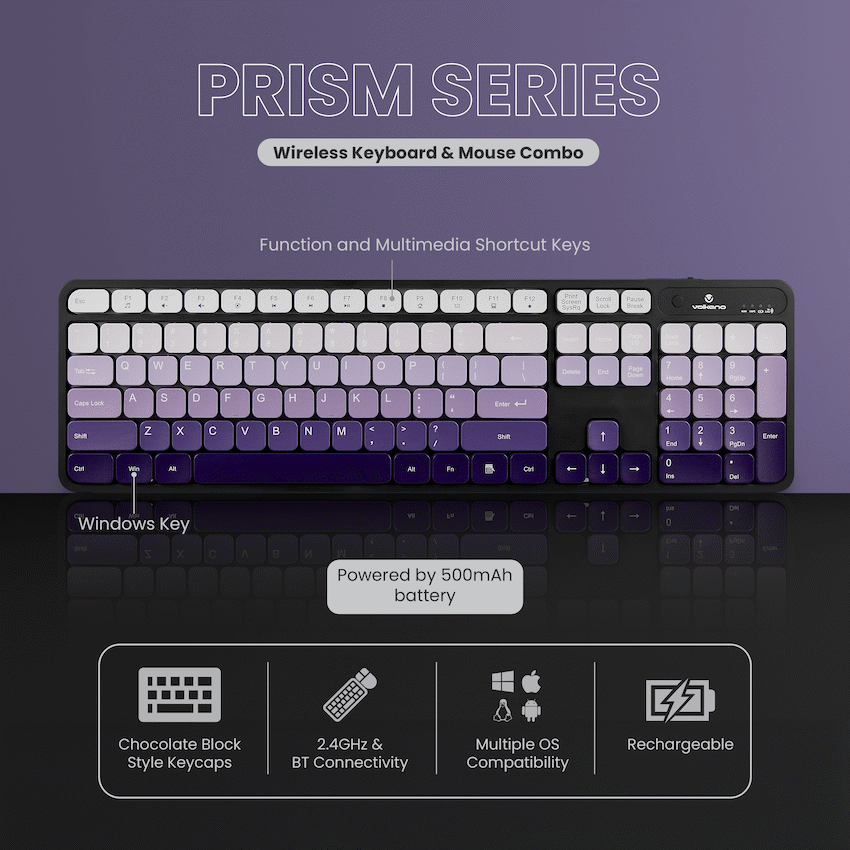 Volkano Prism Series Bluetooth Wireless Keyboard and Mouse - Purple - image 3