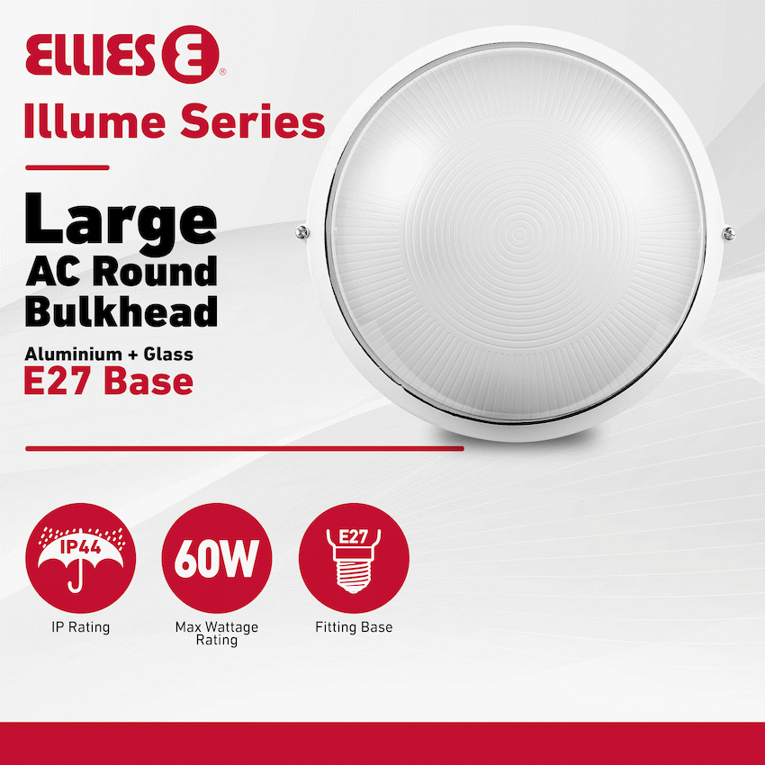 Ellies Illume Series - Large AC Round Bulkhead - Aluminium + Glass - E27 Base -WT - image 3