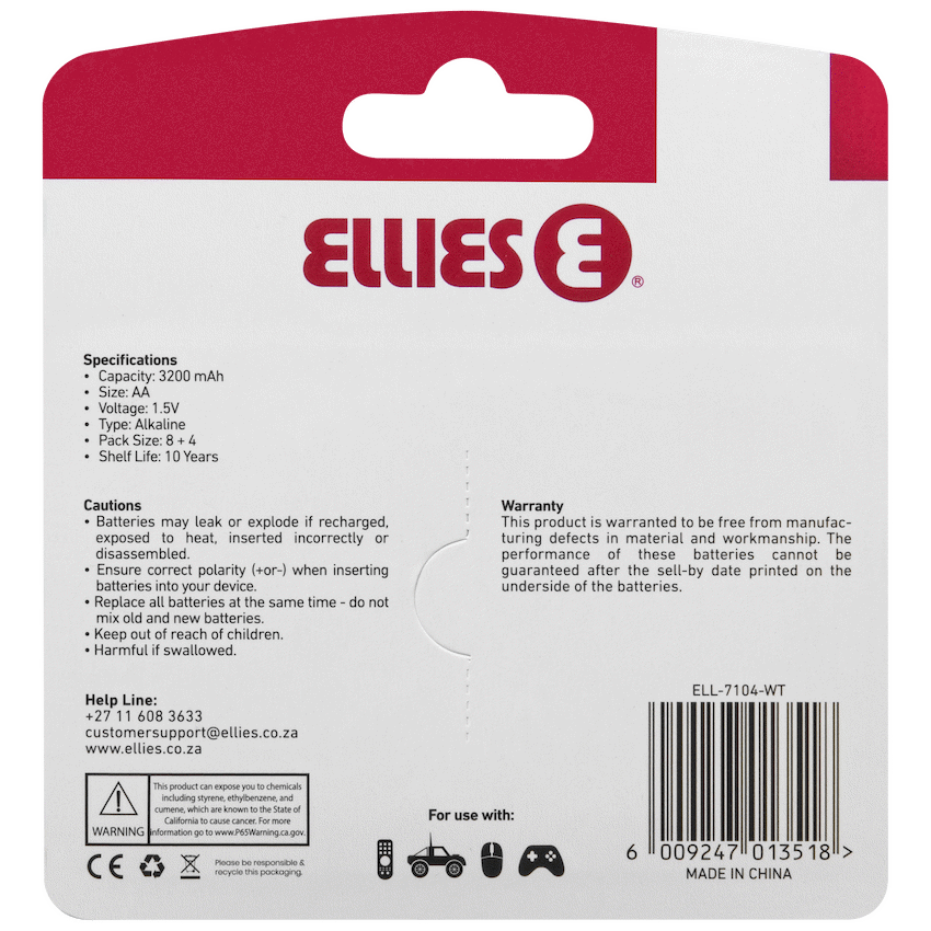 Ellies Ultra Series - Alkaline Batteries AA 8+4 Value Pack - WT - image 3