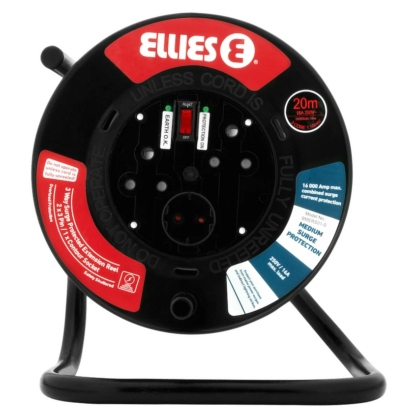 Ellies Heavy Duty Surge Extension Reel - 20m - BK - image 3