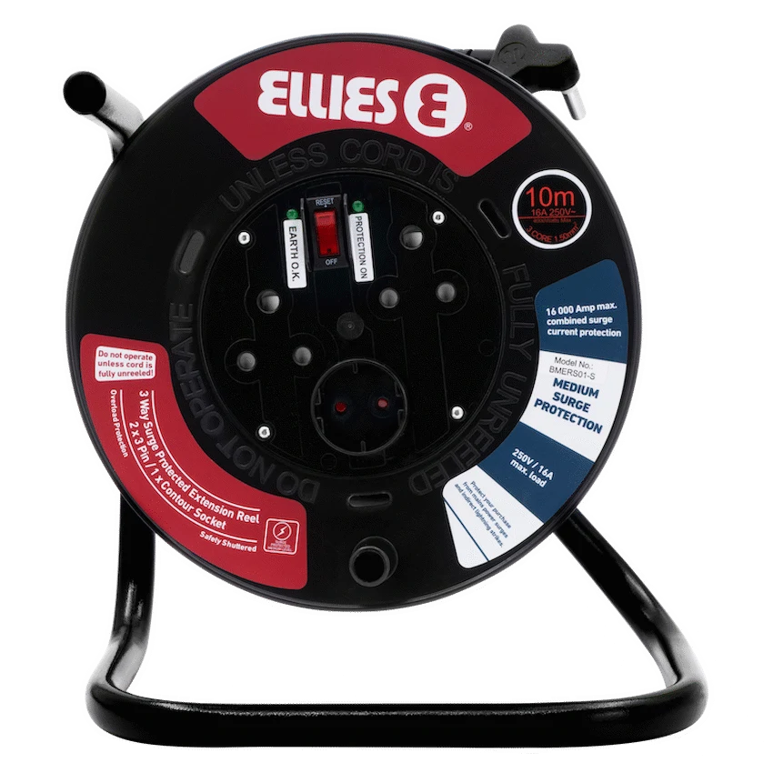 Ellies Heavy Duty Medium Surge Protected Extension Reel 10m - Black - image 3