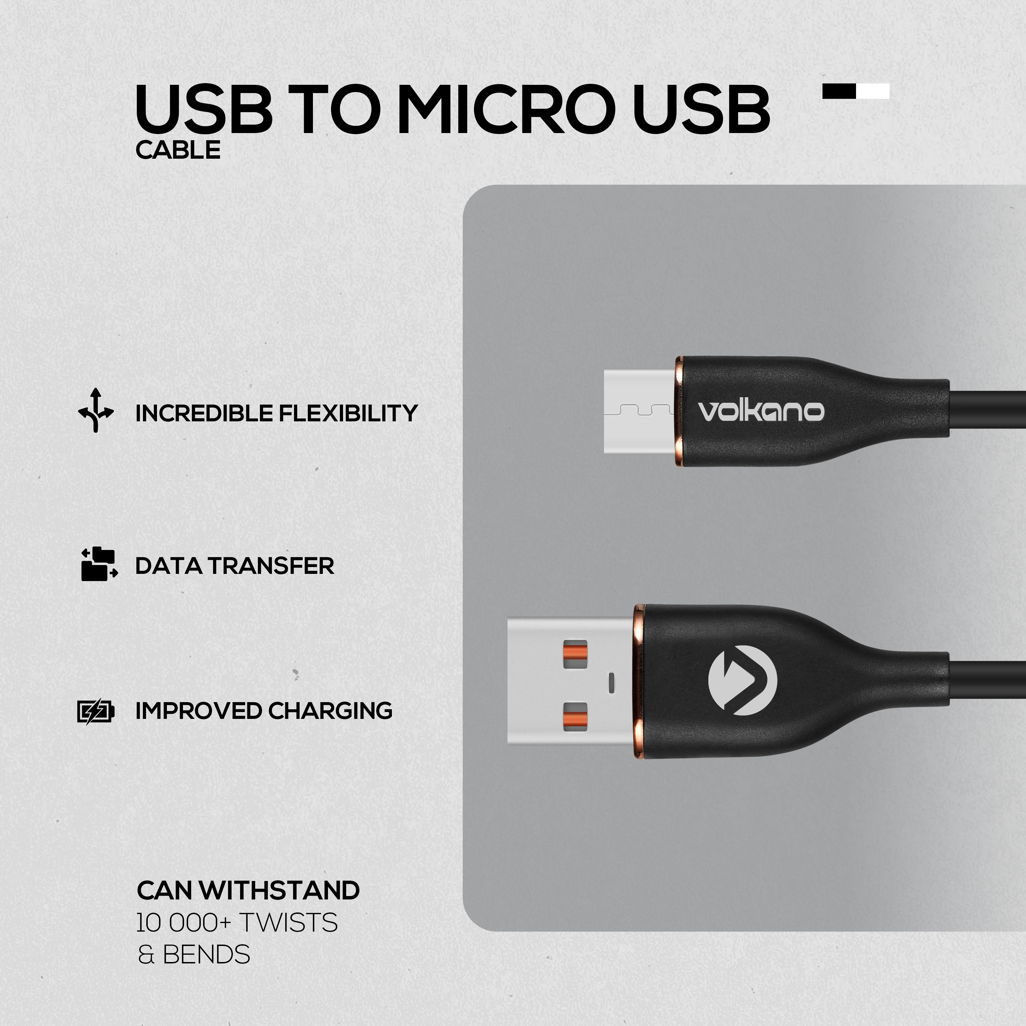 Volkano Flexi Series USB to Micro USB 2.5m 18w - Black