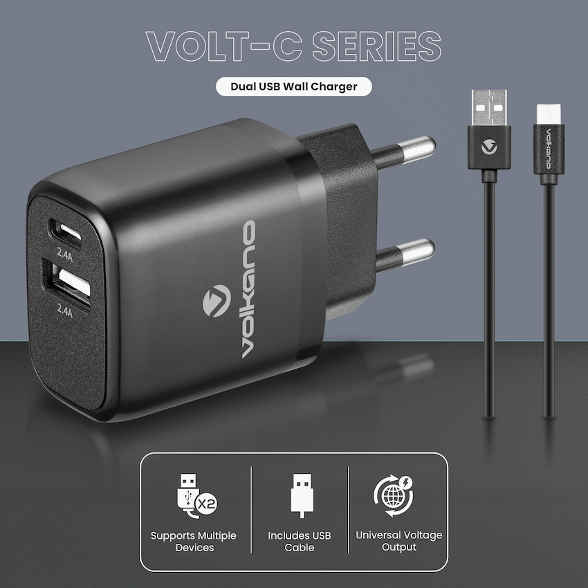 Volkano Volt-C Series Dual USB and USB-C Wall Charger with USB to USB-C Cable Included - image 3