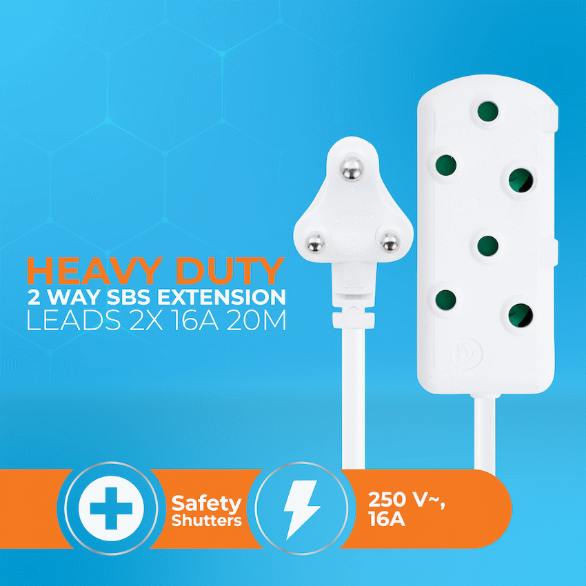 Switched Heavy-Duty Side-by-Side (SBS) Extension Leads 20m - WT - image 3