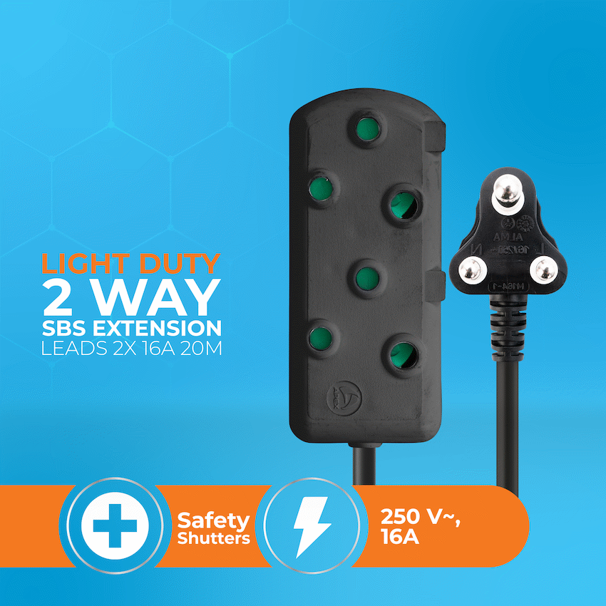 Switched Light Duty Side by Side (SBS) Extension Leads 20M - BK - image 3