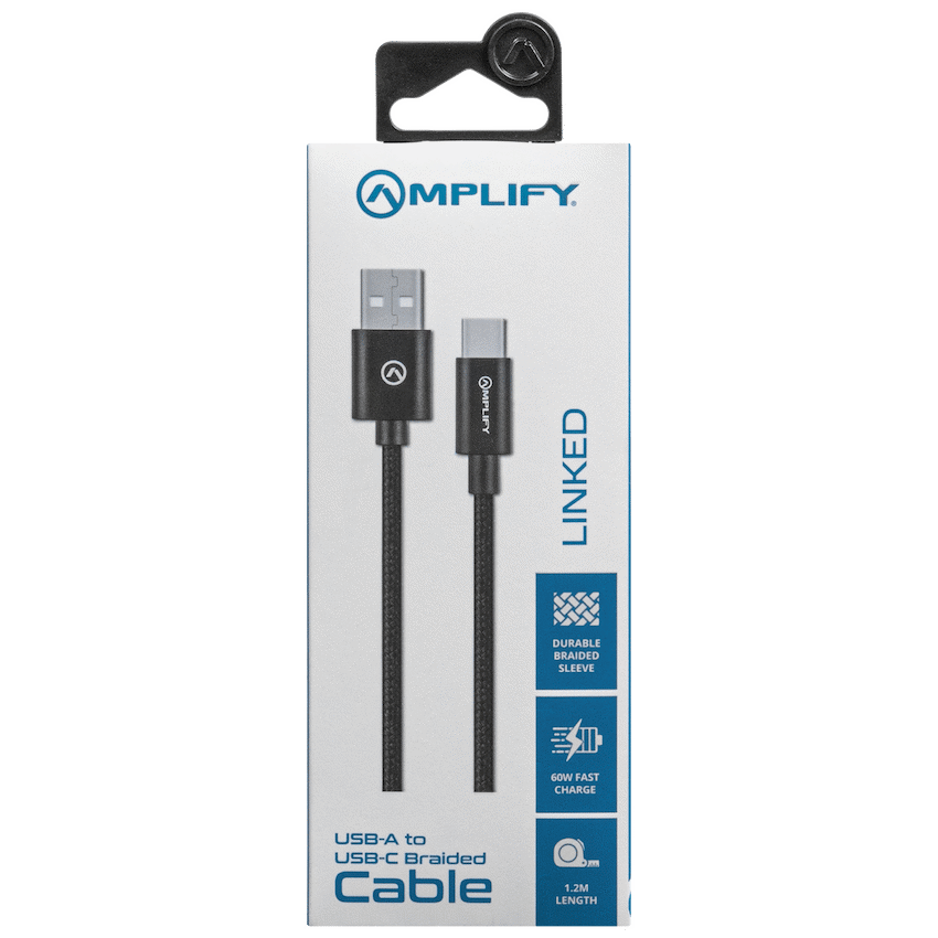 Amplify Linked Series USB-A to Type-C Braided Cable 1.2m - Black - image 3