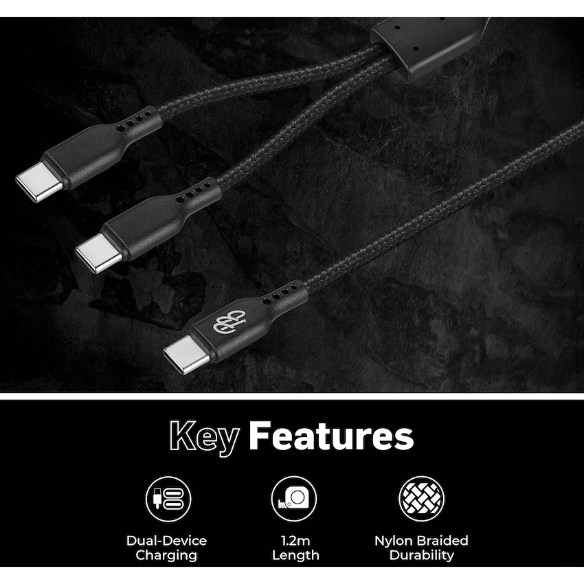 Pro Bass Cord Series 1.2m 15w USB-C to 2x USB-C Braided - Black - image 3