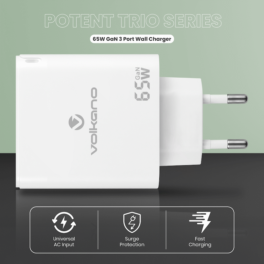 Volkano Potent Trio 65w GaN 3 Port Wall Charger - image 3