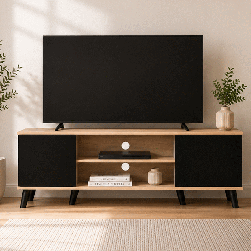 Everfurn Laurel TV Stand 1600w, Two Cupboards - Black - image 3