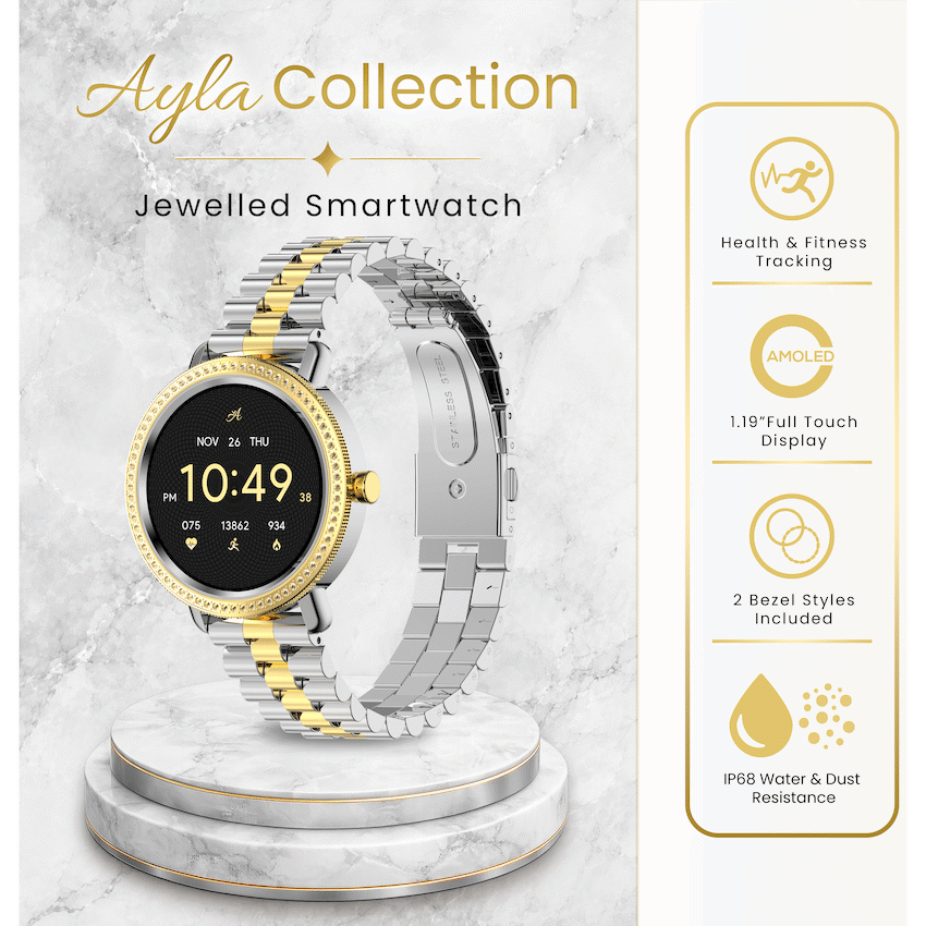 Volkano Ayla Collection Jewelled Smartwatch With 2 Colour Metal link strap - image 3