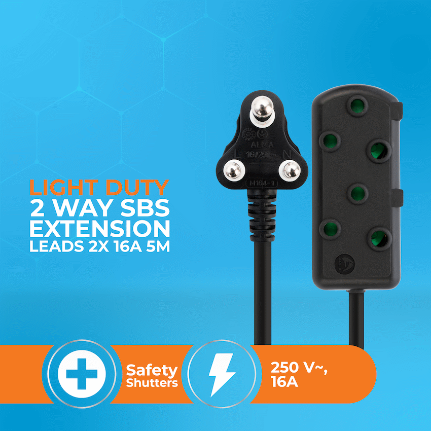 Switched Light Duty Side by Side (SBS) Extension Leads 5m - BK - image 3