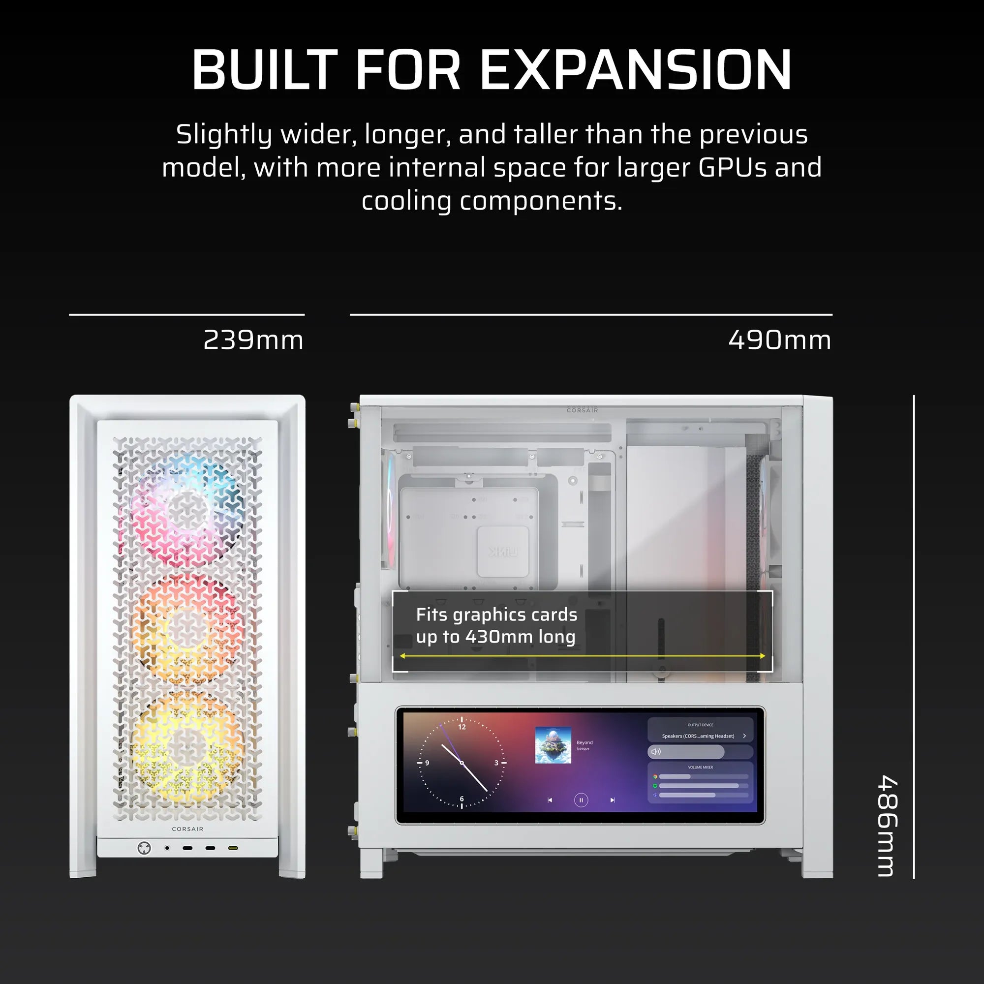 FRAME 4000D LCD RS ARGB Premium Mid-Tower PC Case; Includes 4x RS120 PWM ARGB Fans; XENEON EDGE; White. - image 4