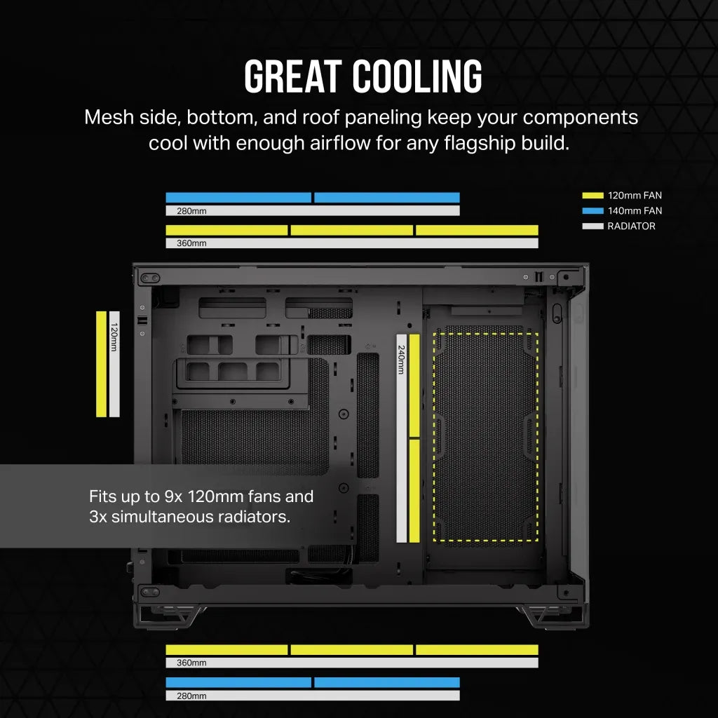 2500D Airflow Black Mid-Tower Dual Chamber PC Case; 2x 3.5'' |  2x 2.5'' Drive Bays; Up to 360mm Radiator compatible - image 11