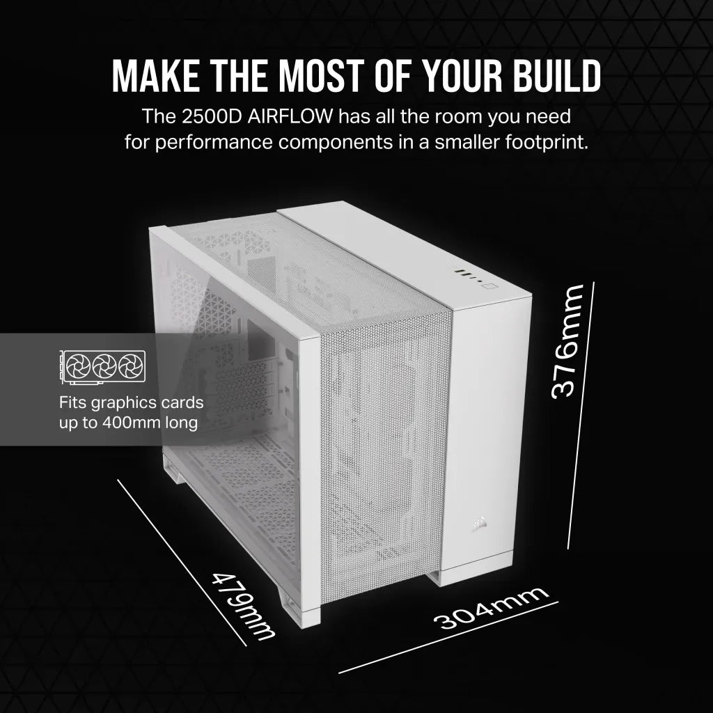 2500D Airflow White Mid-Tower Dual Chamber PC Case; 2x 3.5'' |  2x 2.5'' Drive Bays; Up to 360mm Radiator compatible - image 7