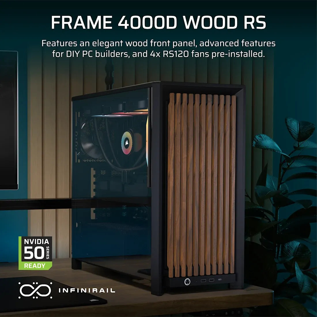FRAME 4000D RS WOOD Modular High Airflow Mid-Tower PC Case; 4x  RS Fans; Black & Walnut. - image 2