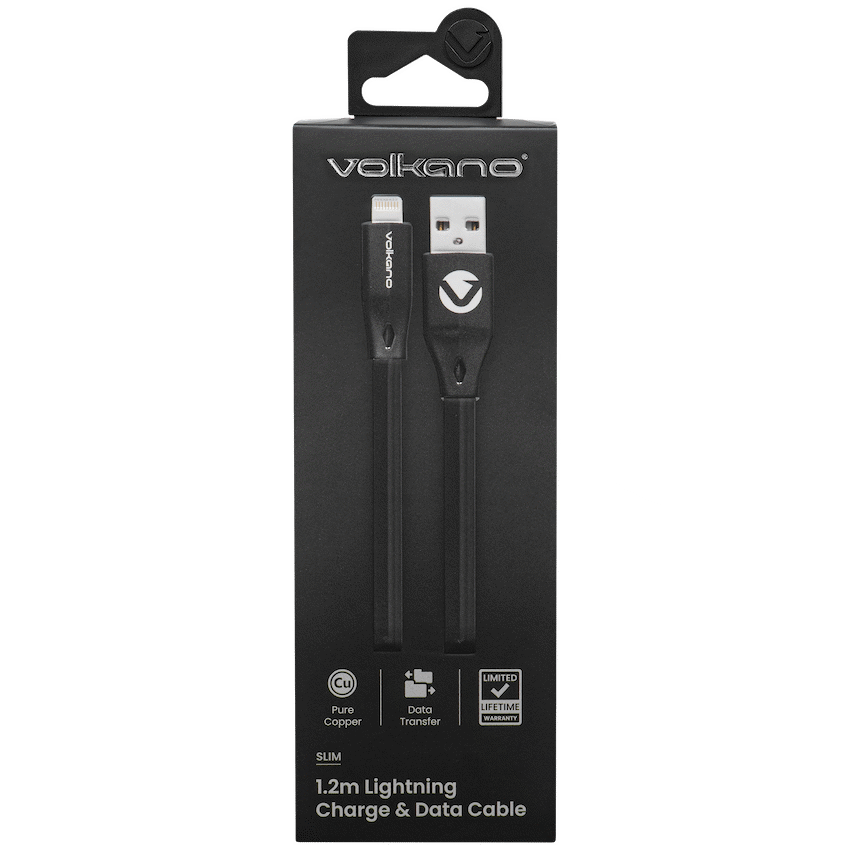 Volkano Slim Series Flat PVC Lightning Cable 1.2m - Black - image 4