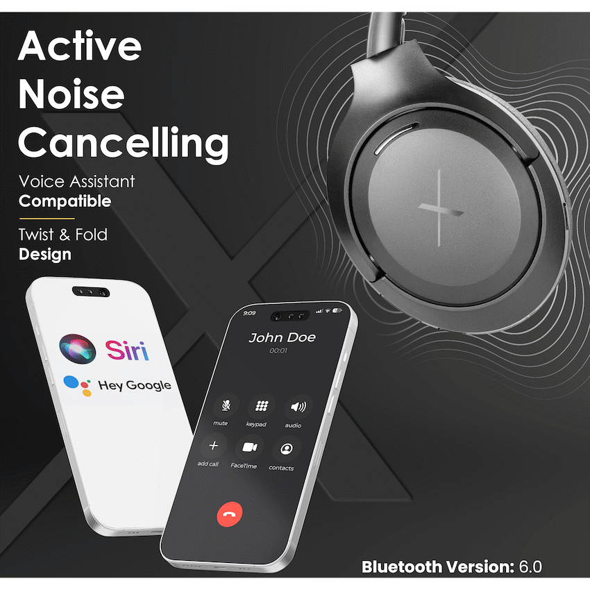 VolkanoX VXH100 Bluetooth Headphones with ANC  - Black - image 4